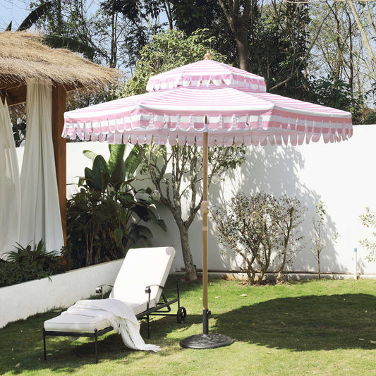 Parasol Fabienne à double manivelle et inclinable à rayures roses et blanches 3M