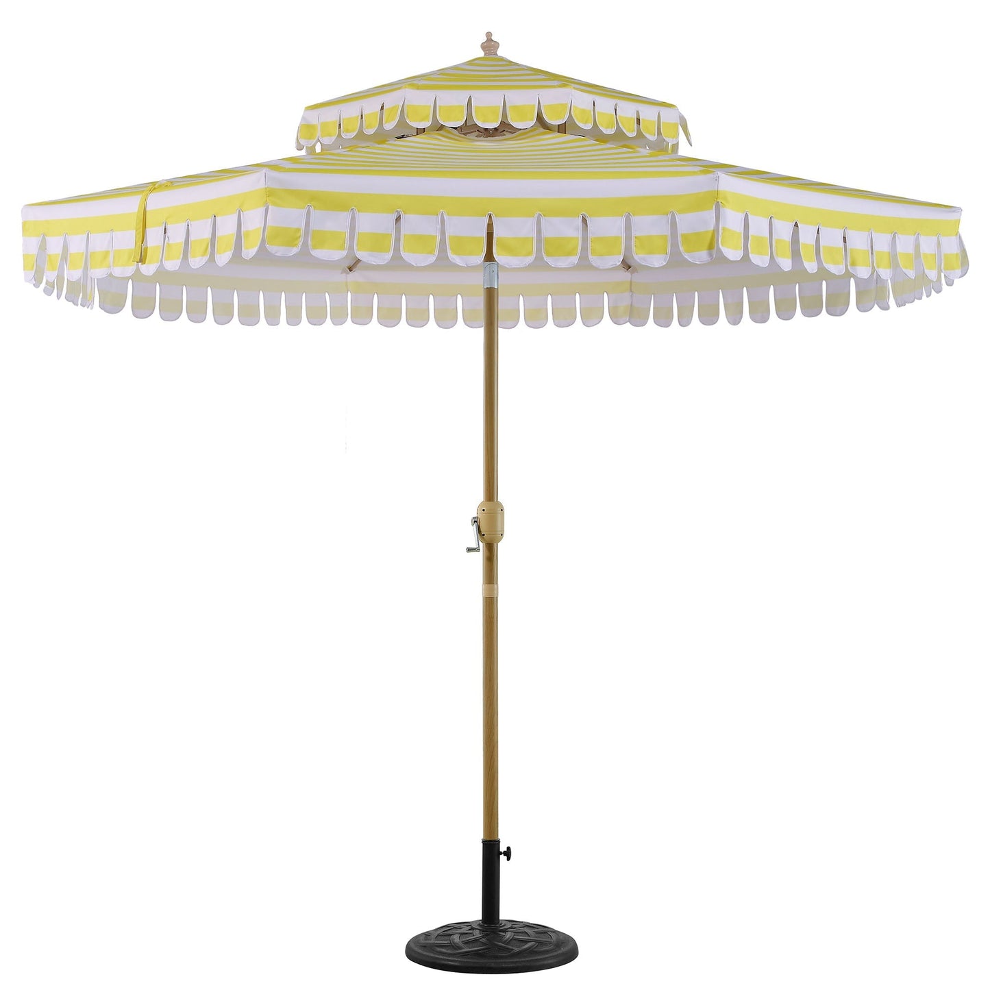 Parasol Fabienne à double manivelle et inclinable à rayures jaunes et blanches 3M