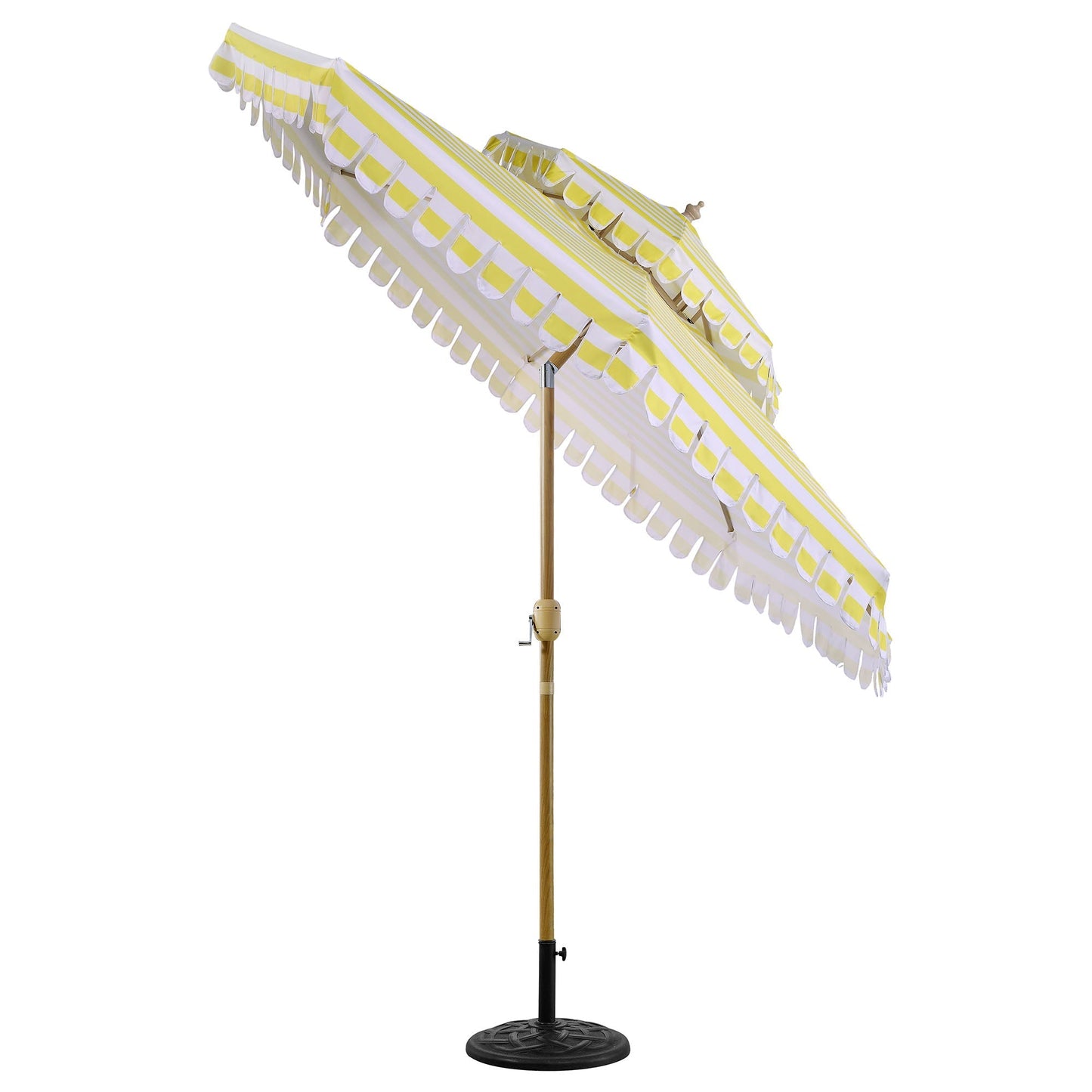Parasol Fabienne à double manivelle et inclinable à rayures jaunes et blanches 3M