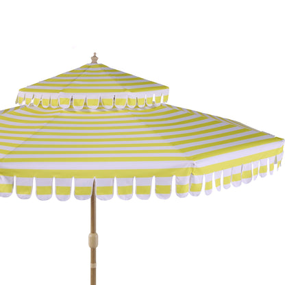 Parasol Fabienne à double manivelle et inclinable à rayures jaunes et blanches 3M
