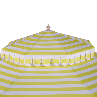 Parasol Fabienne à double manivelle et inclinable à rayures jaunes et blanches 3M