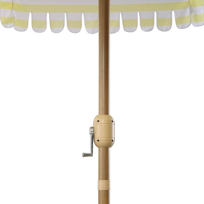 Parasol Fabienne à double manivelle et inclinable à rayures jaunes et blanches 3M