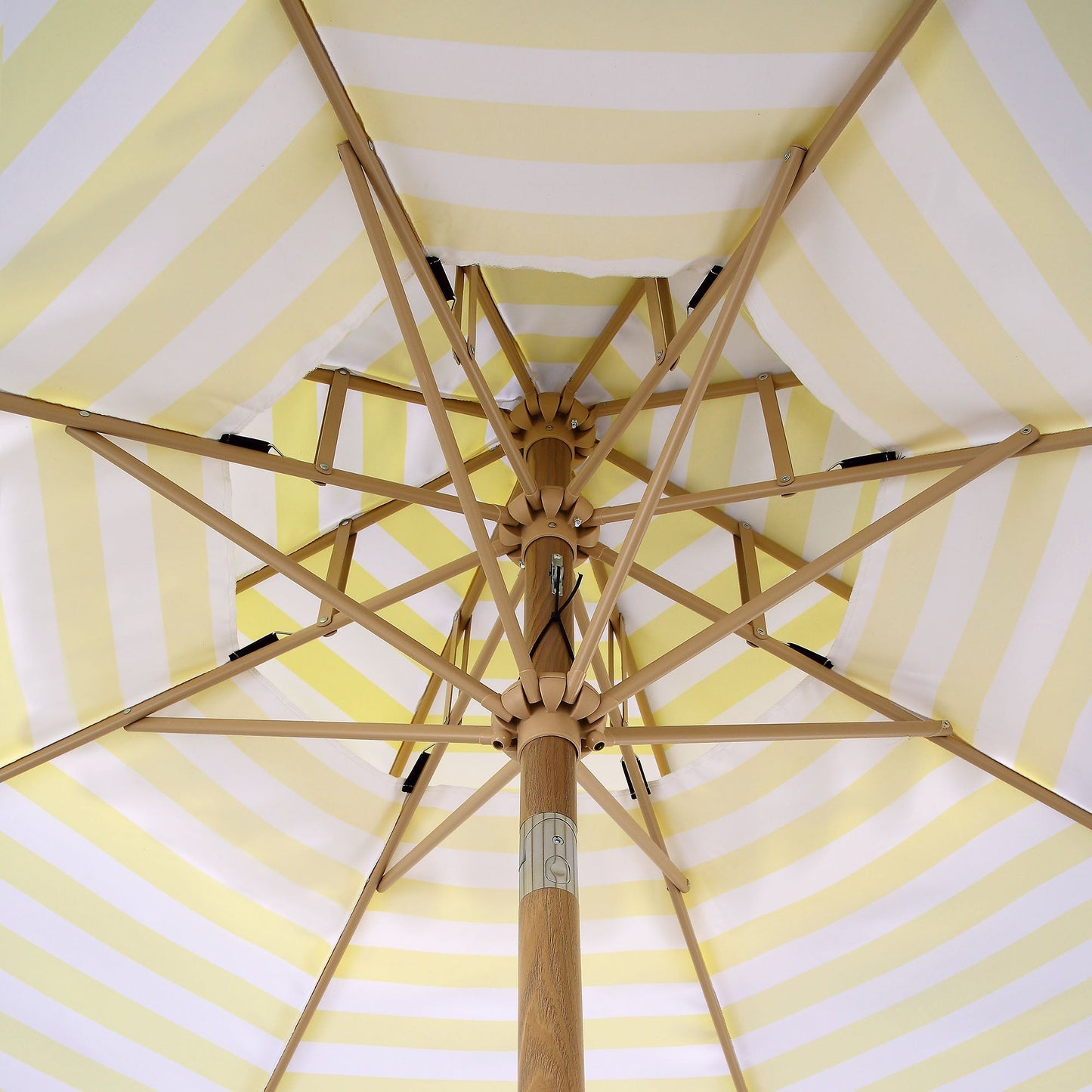 Parasol Fabienne à double manivelle et inclinable à rayures jaunes et blanches 3M