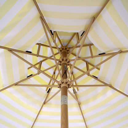 Parasol Fabienne à double manivelle et inclinable à rayures jaunes et blanches 3M