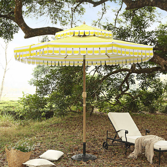 Parasol Fabienne à double manivelle et inclinable à rayures jaunes et blanches 3M