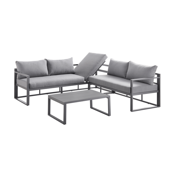 Ensemble de canapés d'angle Albany en aluminium avec dossier inclinable et table basse, gris