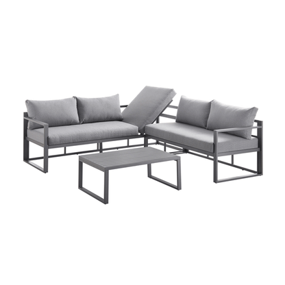 Ensemble de canapés d'angle Albany en aluminium avec dossier inclinable et table basse, gris
