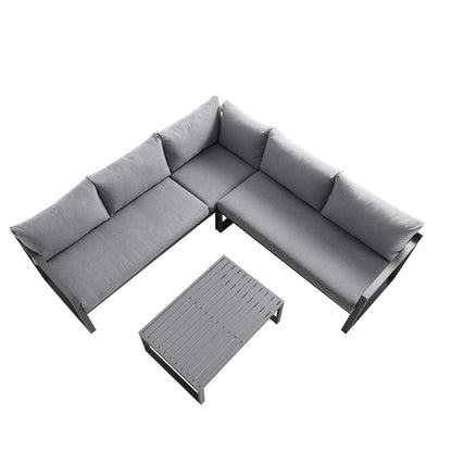Ensemble de canapés d'angle Albany en aluminium avec dossier inclinable et table basse, gris