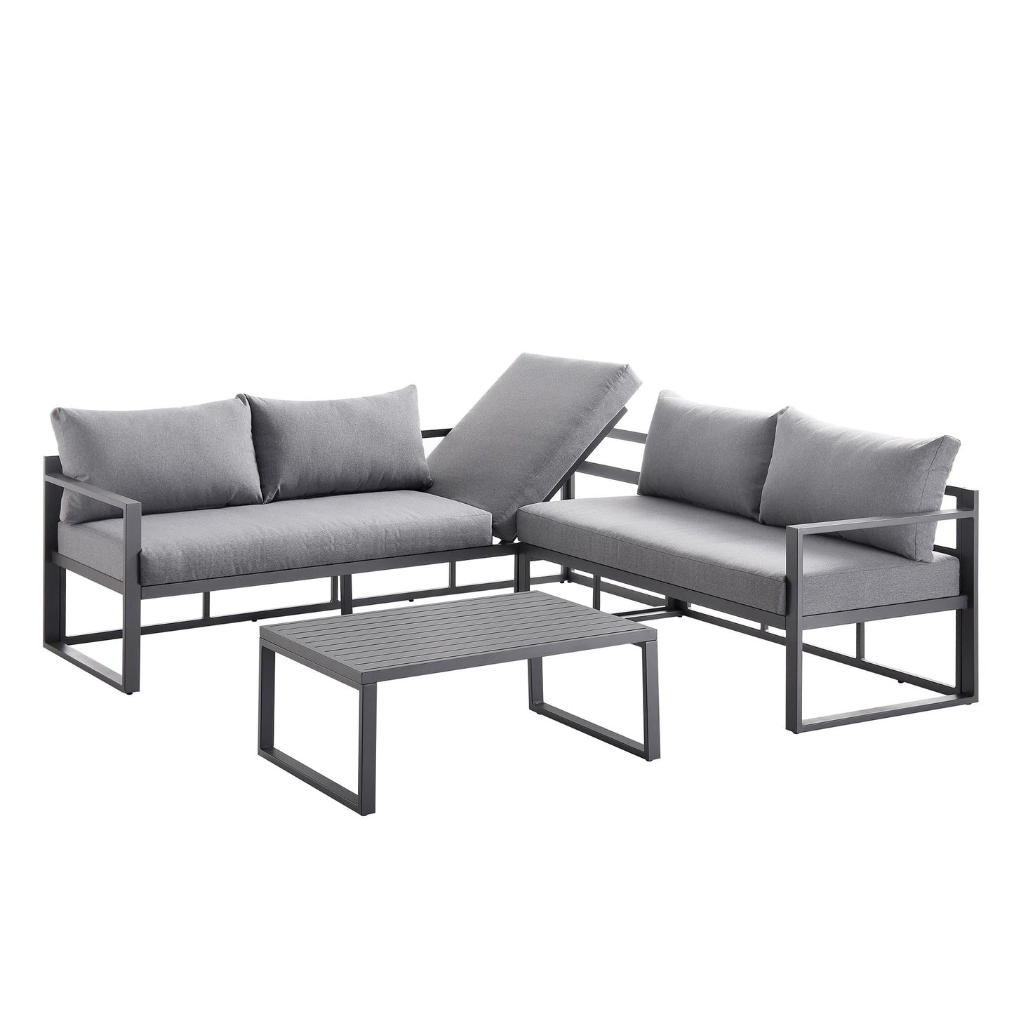 Ensemble de canapés d'angle Albany en aluminium avec dossier inclinable et table basse, gris