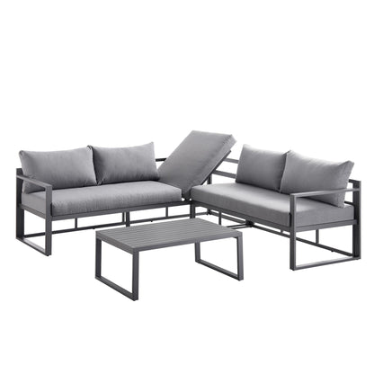 Ensemble de canapés d'angle Albany en aluminium avec dossier inclinable et table basse, gris
