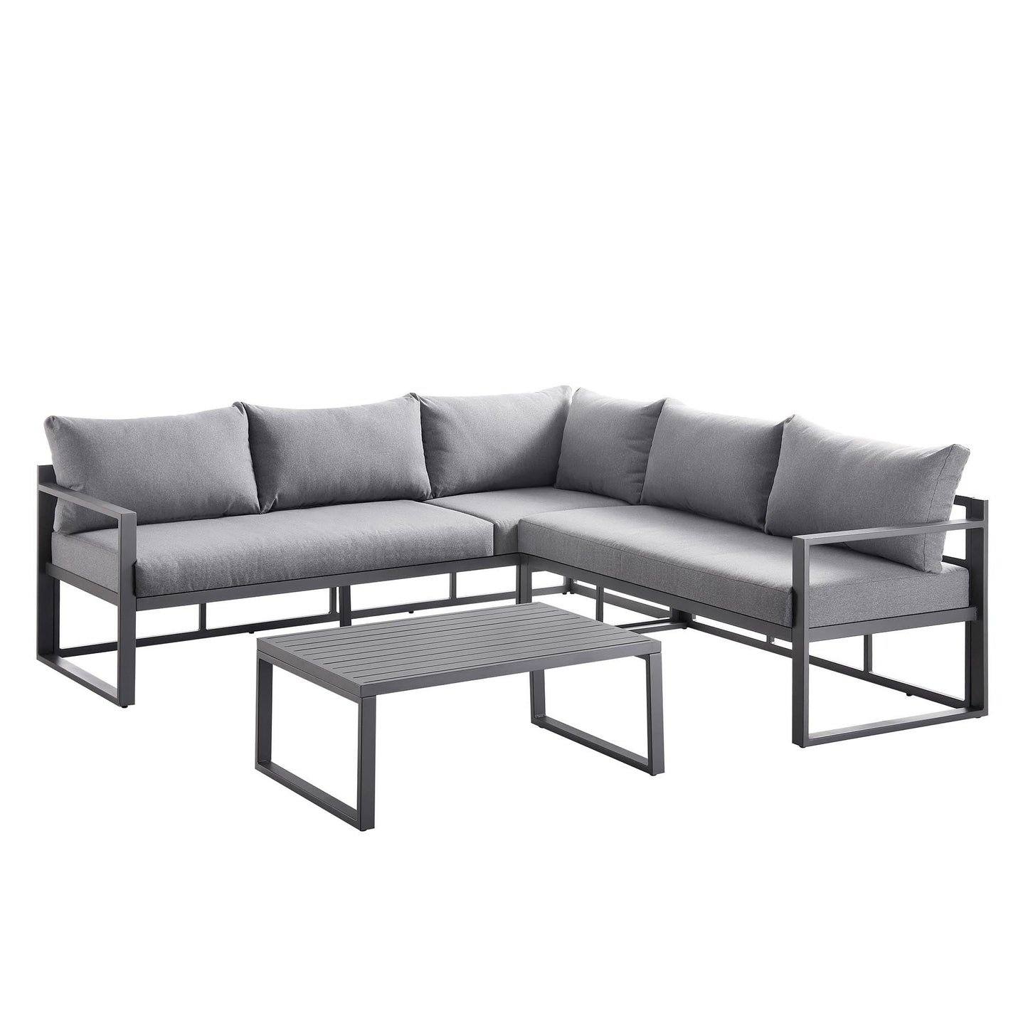 Ensemble de canapés d'angle Albany en aluminium avec dossier inclinable et table basse, gris