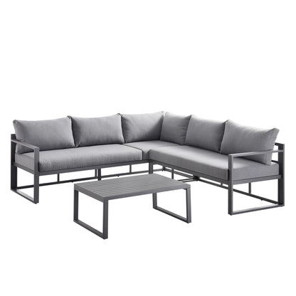 Ensemble de canapés d'angle Albany en aluminium avec dossier inclinable et table basse, gris