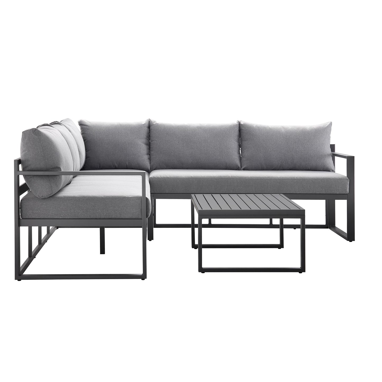 Ensemble de canapés d'angle Albany en aluminium avec dossier inclinable et table basse, gris