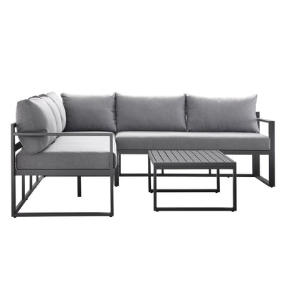 Ensemble de canapés d'angle Albany en aluminium avec dossier inclinable et table basse, gris