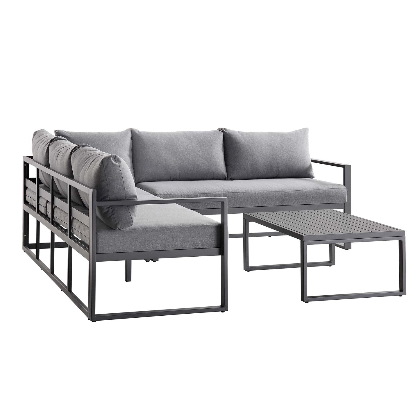 Ensemble de canapés d'angle Albany en aluminium avec dossier inclinable et table basse, gris