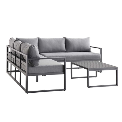 Ensemble de canapés d'angle Albany en aluminium avec dossier inclinable et table basse, gris