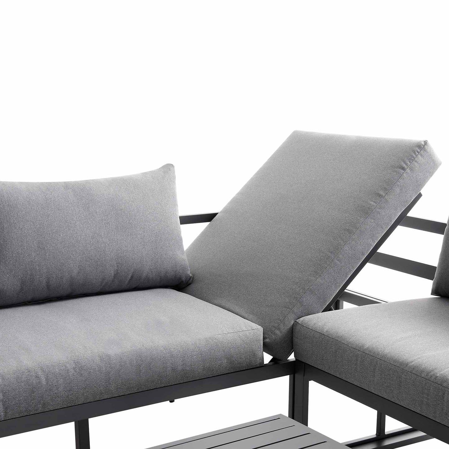 Ensemble de canapés d'angle Albany en aluminium avec dossier inclinable et table basse, gris