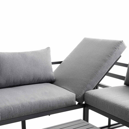 Ensemble de canapés d'angle Albany en aluminium avec dossier inclinable et table basse, gris