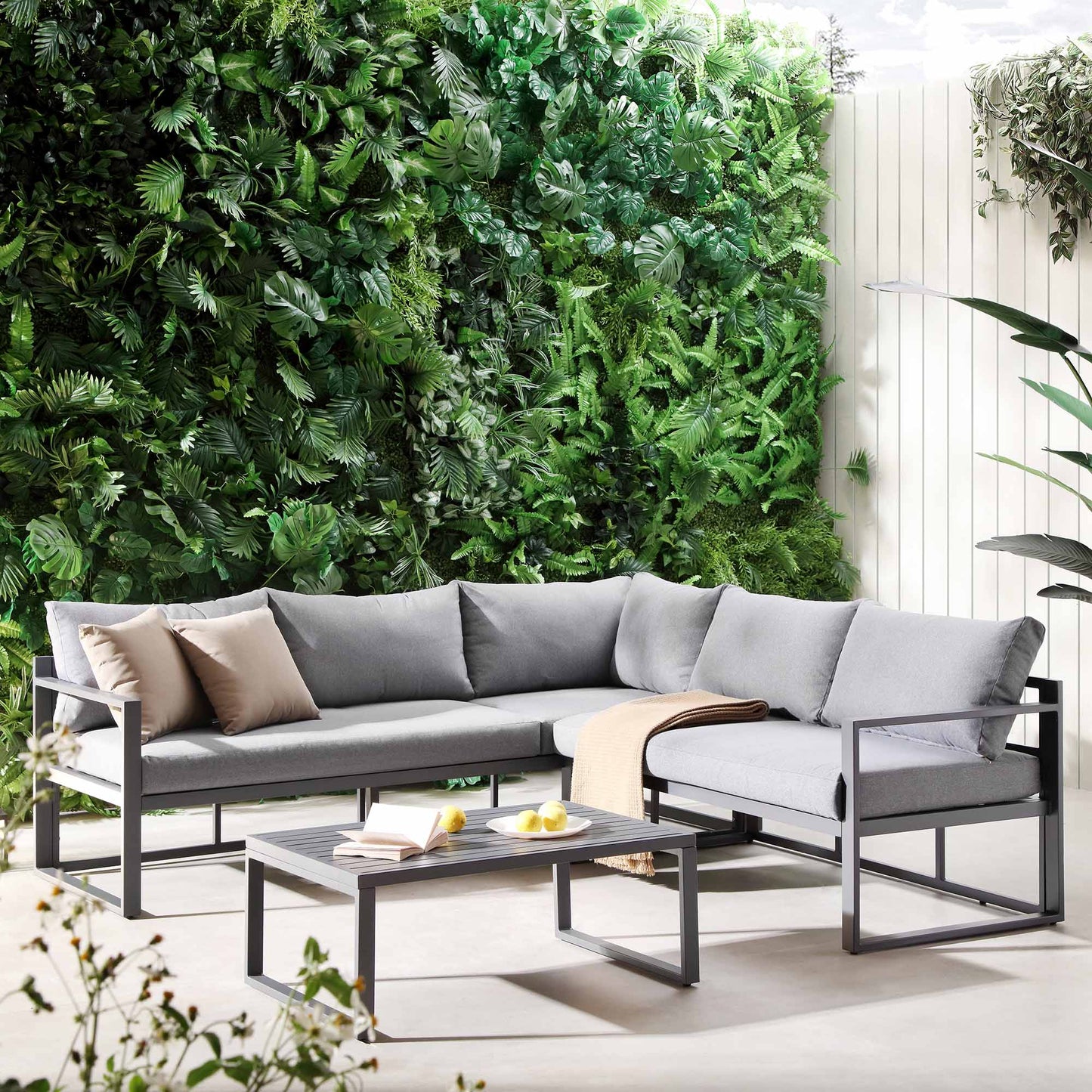 Ensemble de canapés d'angle Albany en aluminium avec dossier inclinable et table basse, gris