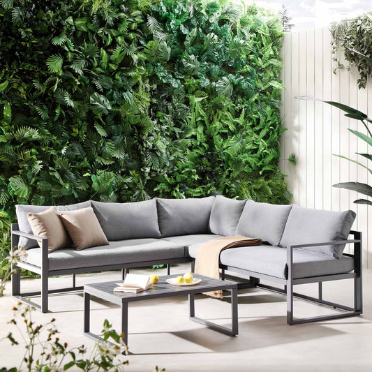 Ensemble de canapés d'angle Albany en aluminium avec dossier inclinable et table basse, gris