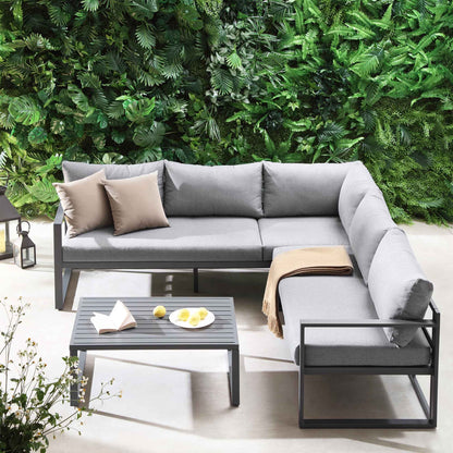 Ensemble de canapés d'angle Albany en aluminium avec dossier inclinable et table basse, gris