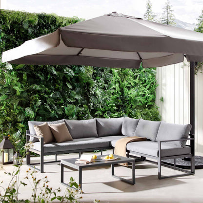 Ensemble de canapés d'angle Albany en aluminium avec dossier inclinable et table basse, gris