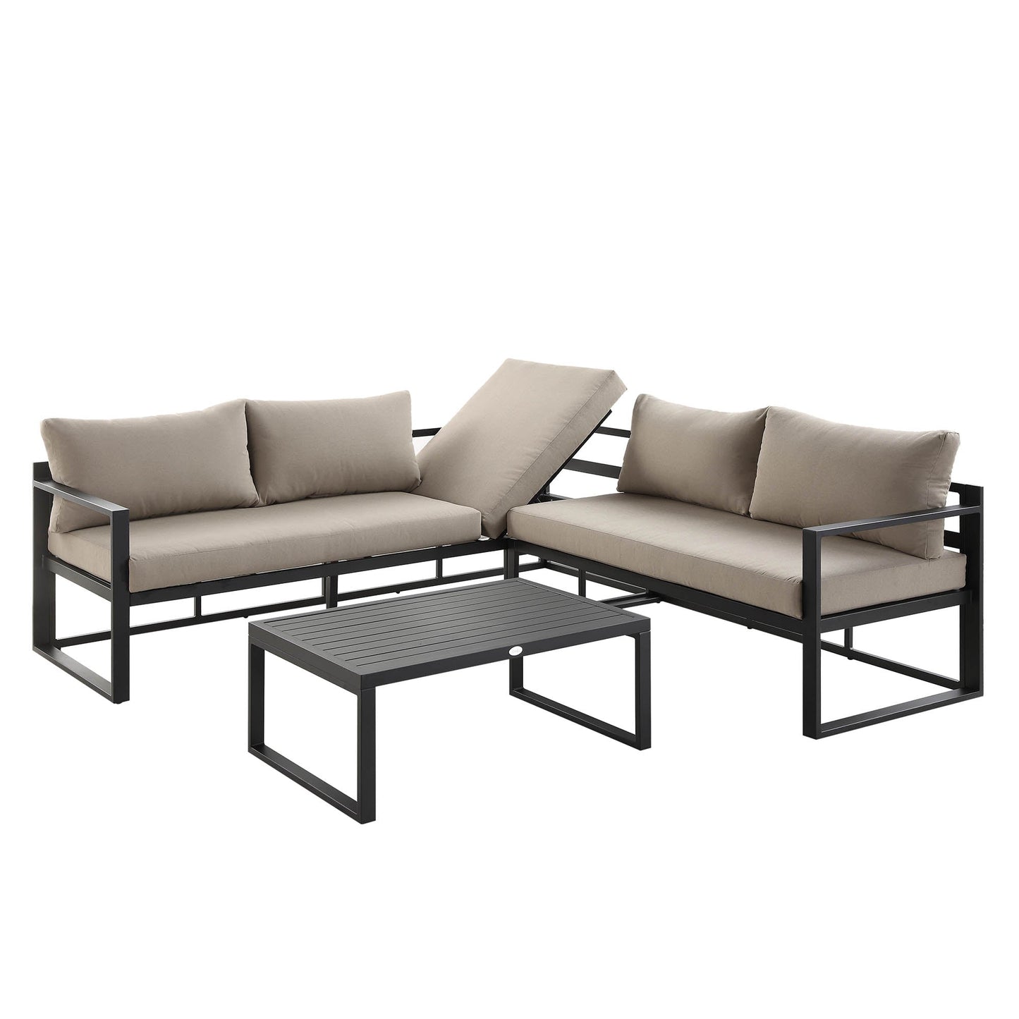 Ensemble de canapés d'angle Albany en aluminium avec dossier inclinable et table basse, taupe