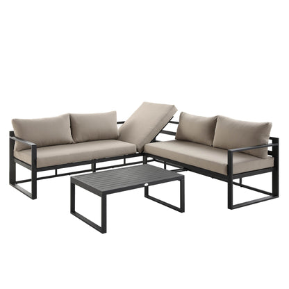 Ensemble de canapés d'angle Albany en aluminium avec dossier inclinable et table basse, taupe