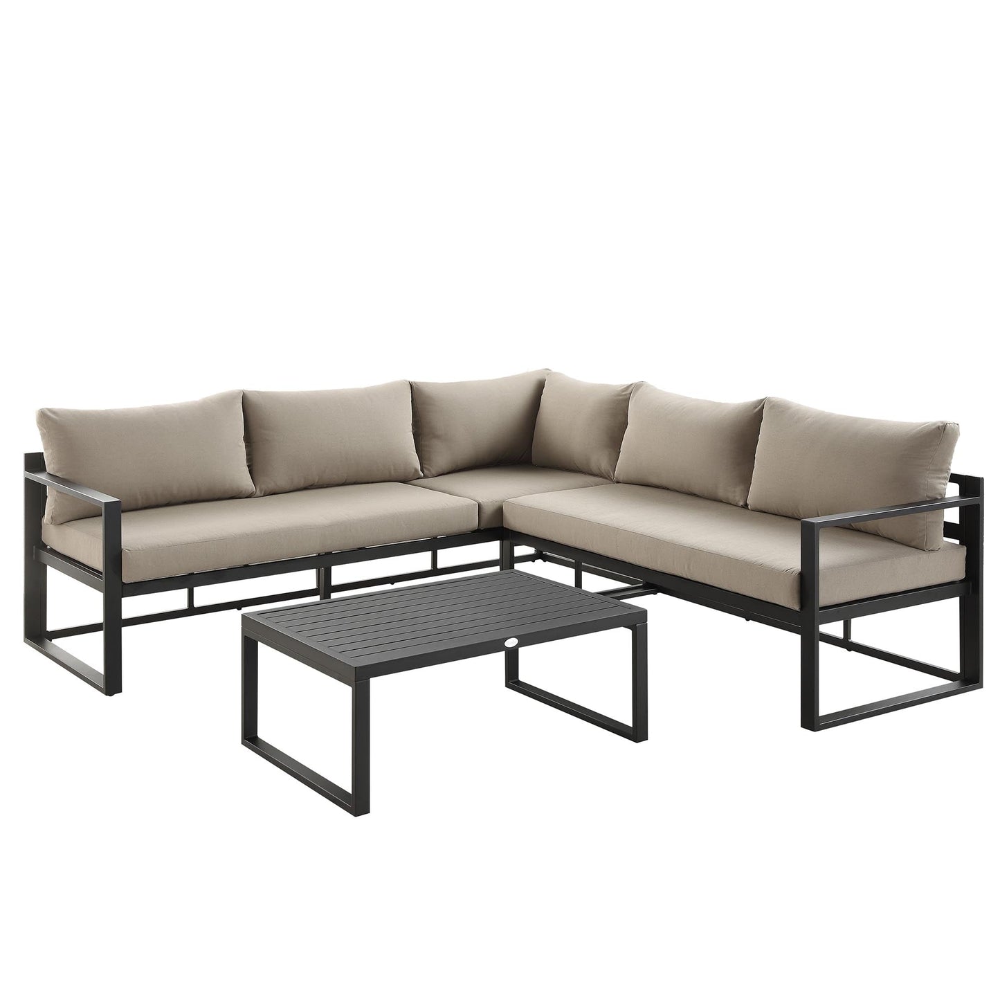 Ensemble de canapés d'angle Albany en aluminium avec dossier inclinable et table basse, taupe