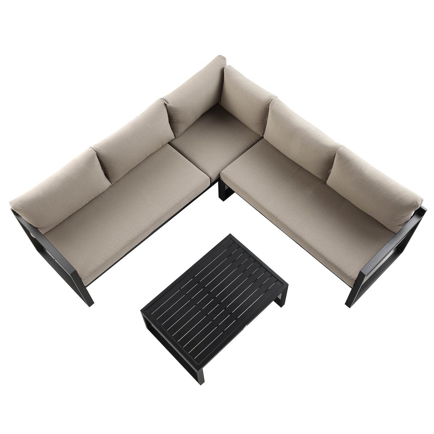 Ensemble de canapés d'angle Albany en aluminium avec dossier inclinable et table basse, taupe