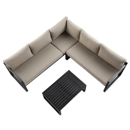 Ensemble de canapés d'angle Albany en aluminium avec dossier inclinable et table basse, taupe