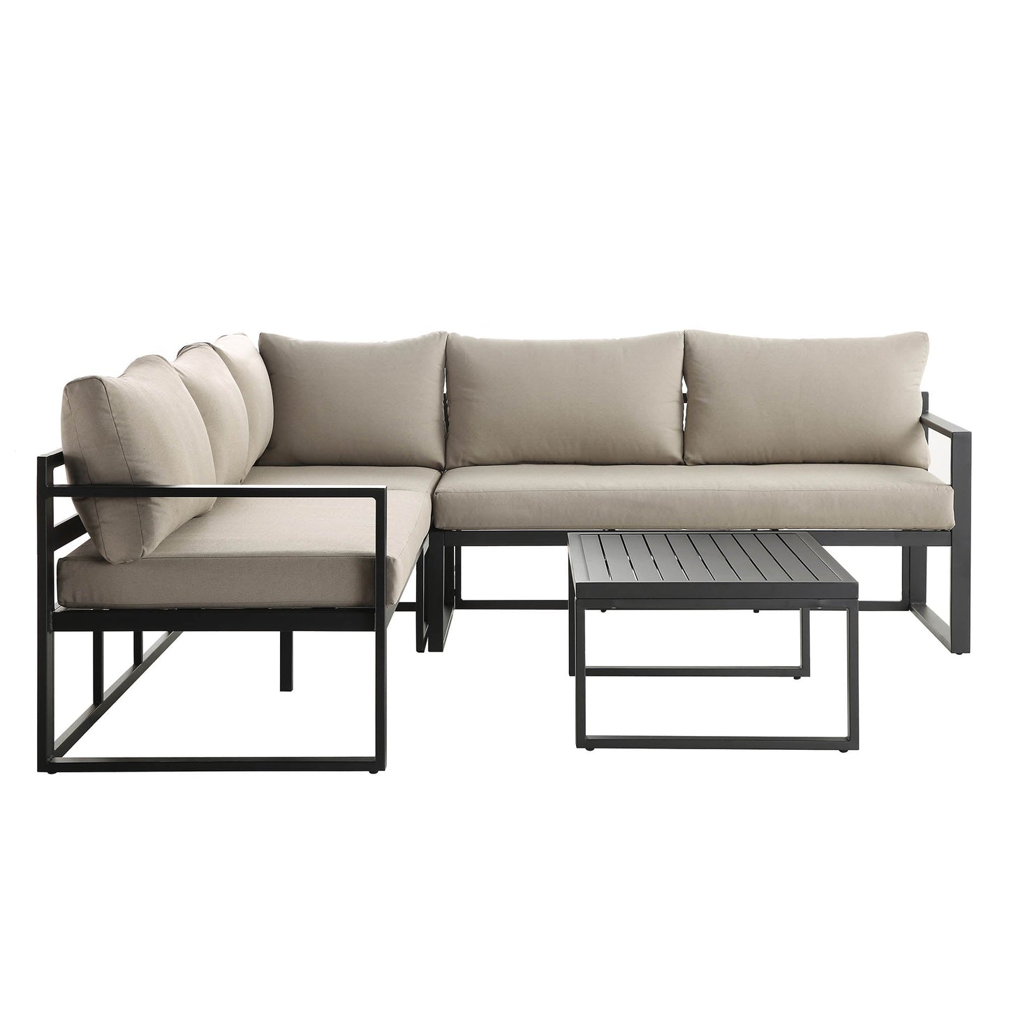 Ensemble de canapés d'angle Albany en aluminium avec dossier inclinable et table basse, taupe