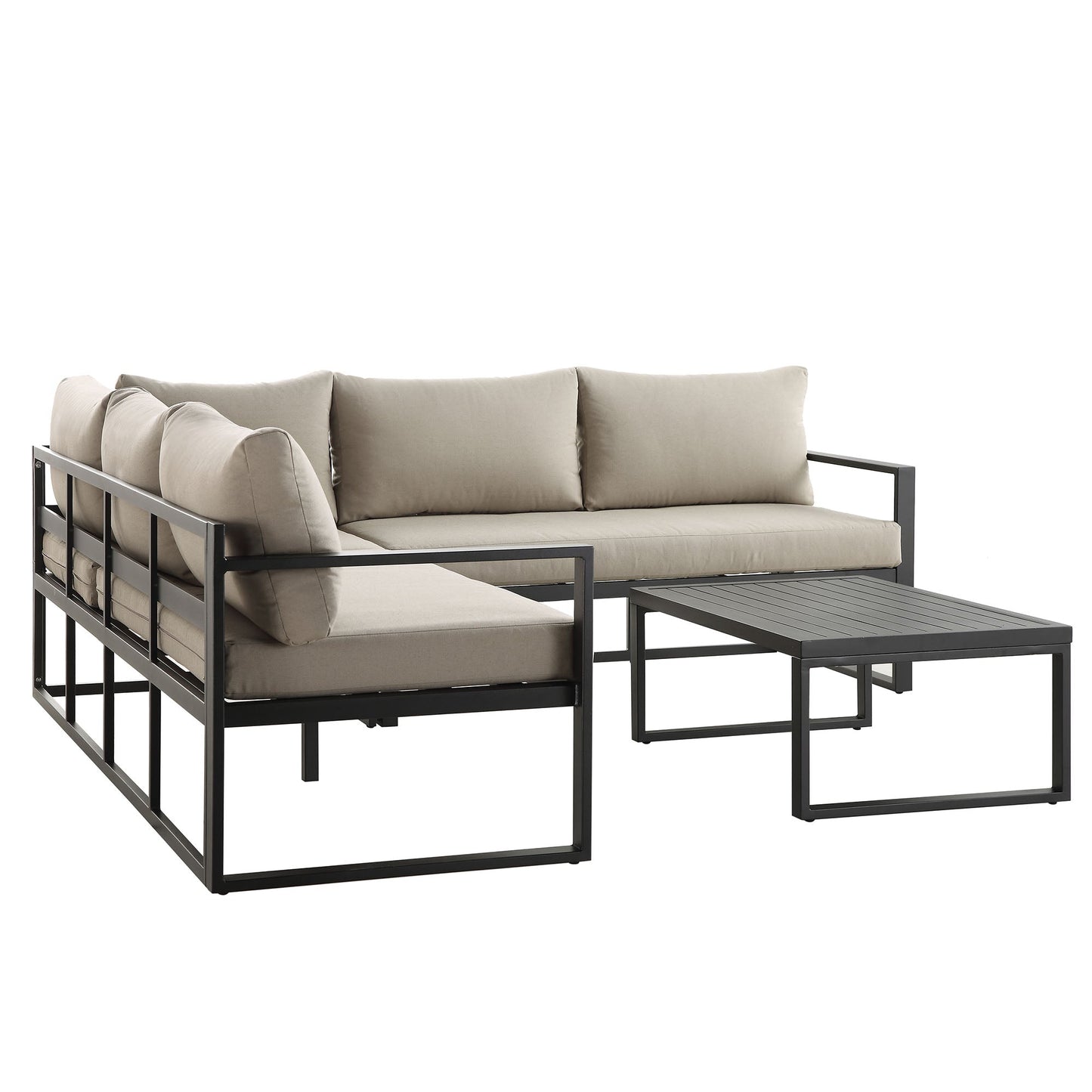 Ensemble de canapés d'angle Albany en aluminium avec dossier inclinable et table basse, taupe