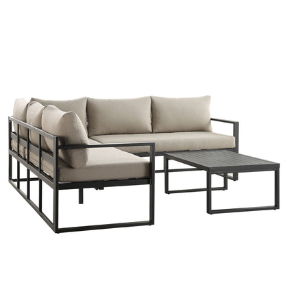 Ensemble de canapés d'angle Albany en aluminium avec dossier inclinable et table basse, taupe