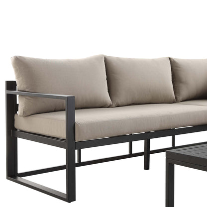 Ensemble de canapés d'angle Albany en aluminium avec dossier inclinable et table basse, taupe
