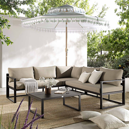 Ensemble de canapés d'angle Albany en aluminium avec dossier inclinable et table basse, taupe