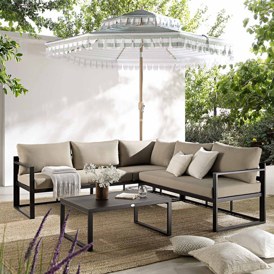 Ensemble de canapés d'angle Albany en aluminium avec dossier inclinable et table basse, taupe