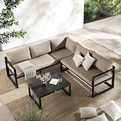 Ensemble de canapés d'angle Albany en aluminium avec dossier inclinable et table basse, taupe