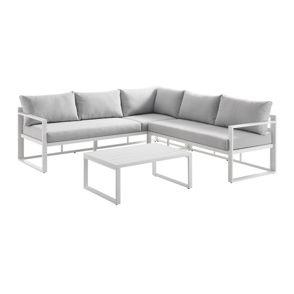 Ensemble de canapés d'angle Albany en aluminium avec dossier inclinable et table basse, blanc