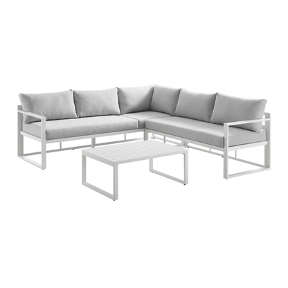 Ensemble de canapés d'angle Albany en aluminium avec dossier inclinable et table basse, blanc