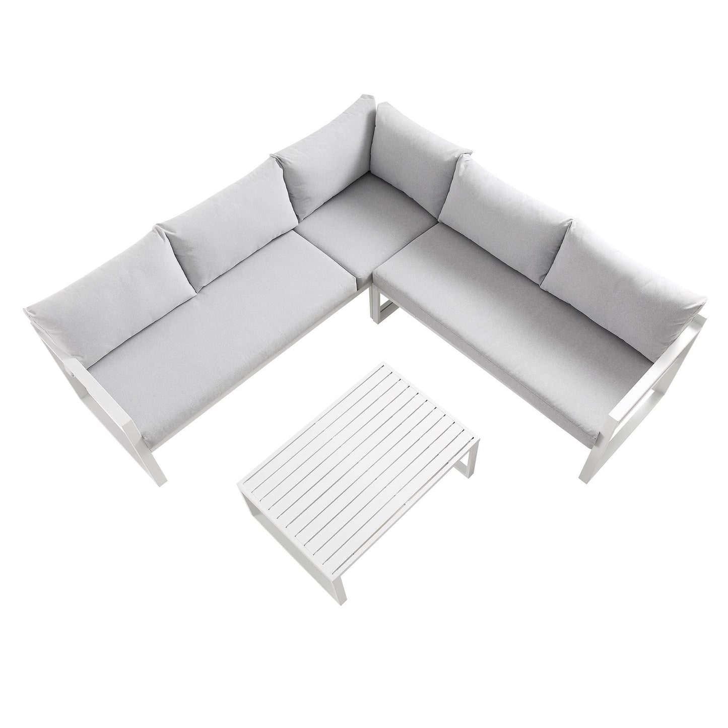 Ensemble de canapés d'angle Albany en aluminium avec dossier inclinable et table basse, blanc