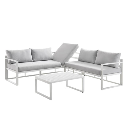 Ensemble de canapés d'angle Albany en aluminium avec dossier inclinable et table basse, blanc