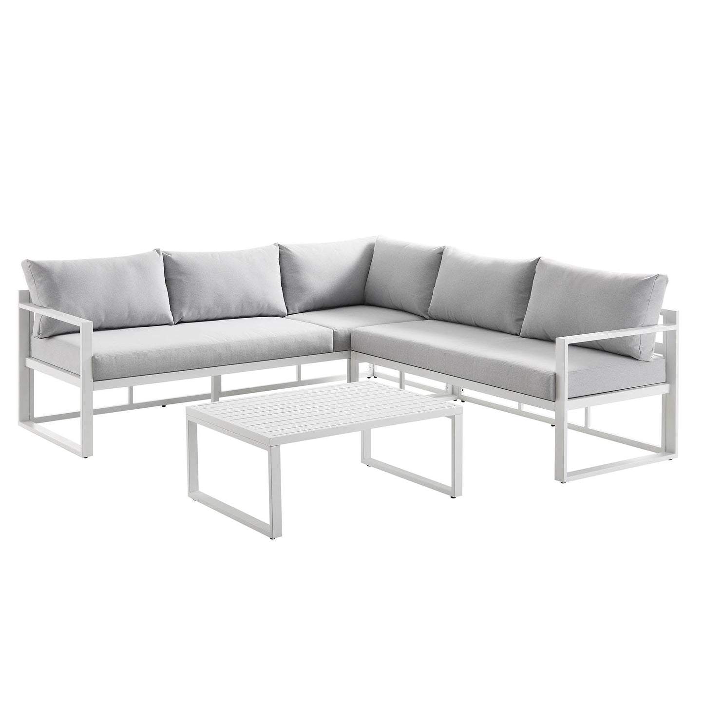Ensemble de canapés d'angle Albany en aluminium avec dossier inclinable et table basse, blanc