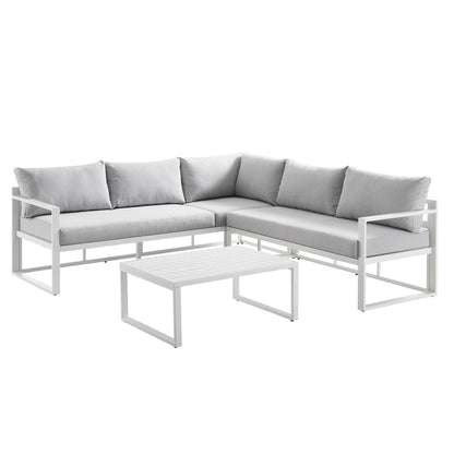 Ensemble de canapés d'angle Albany en aluminium avec dossier inclinable et table basse, blanc