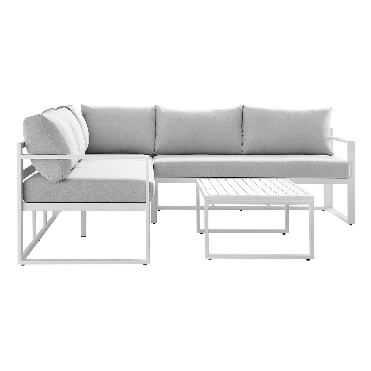 Ensemble de canapés d'angle Albany en aluminium avec dossier inclinable et table basse, blanc