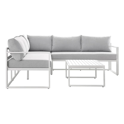 Ensemble de canapés d'angle Albany en aluminium avec dossier inclinable et table basse, blanc