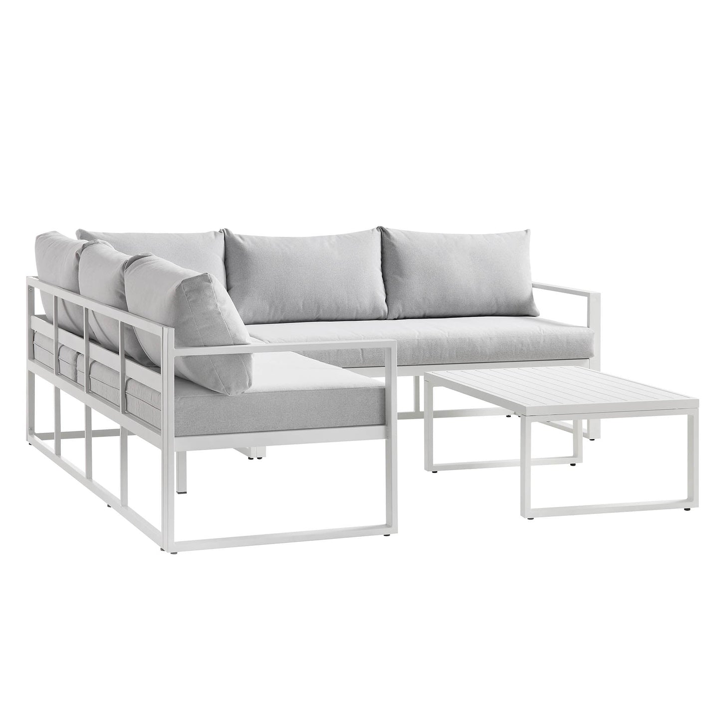 Ensemble de canapés d'angle Albany en aluminium avec dossier inclinable et table basse, blanc