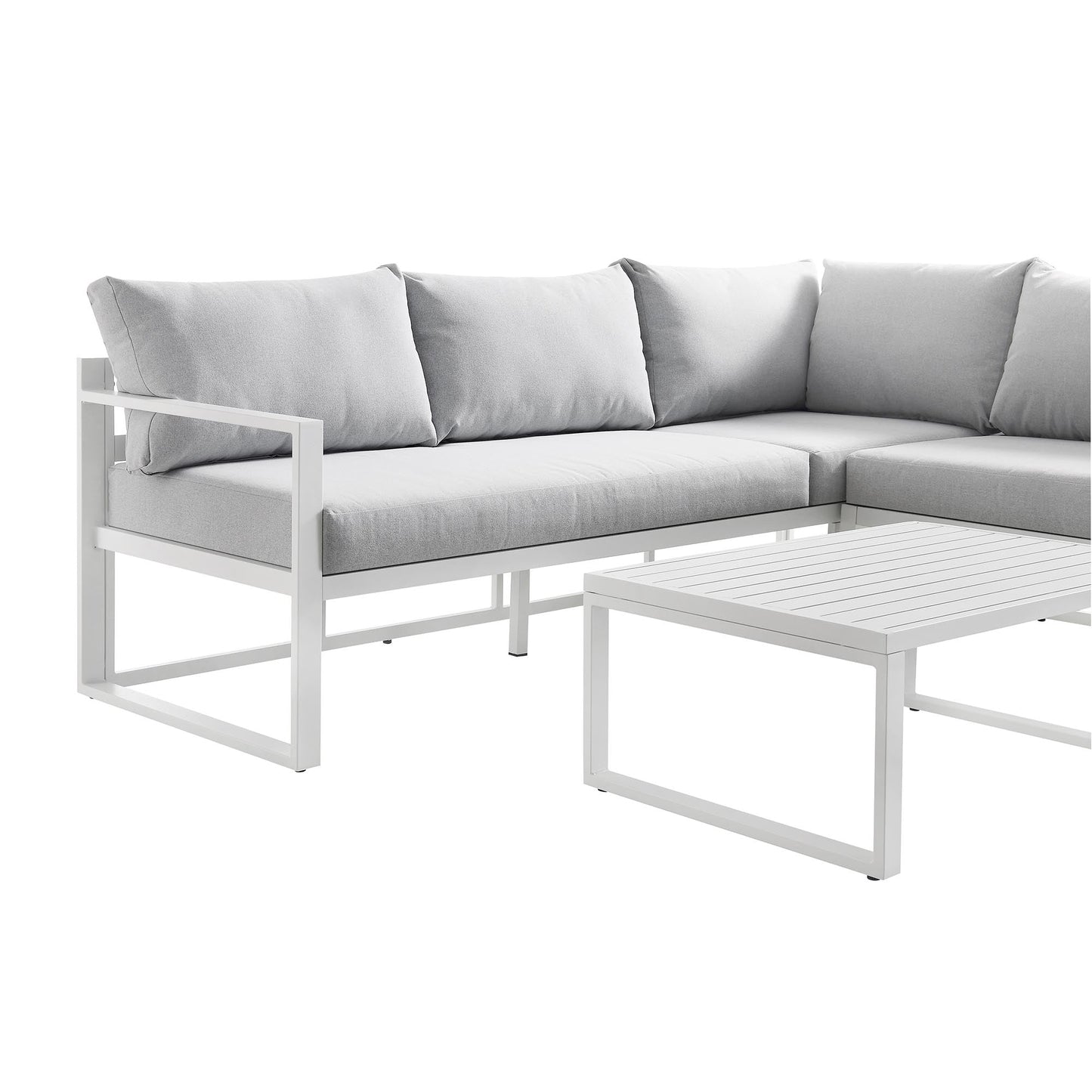 Ensemble de canapés d'angle Albany en aluminium avec dossier inclinable et table basse, blanc