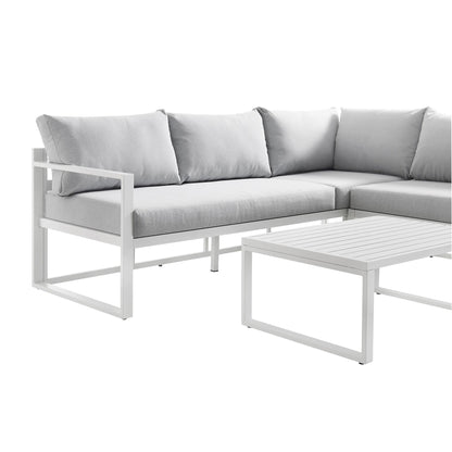 Ensemble de canapés d'angle Albany en aluminium avec dossier inclinable et table basse, blanc