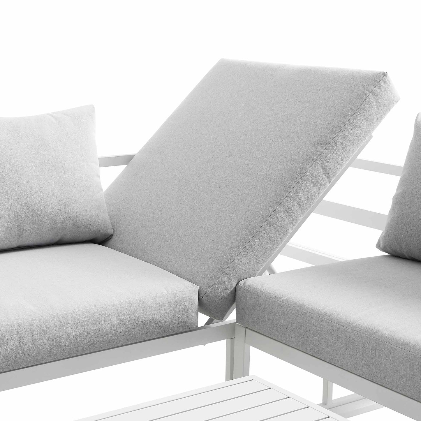 Ensemble de canapés d'angle Albany en aluminium avec dossier inclinable et table basse, blanc